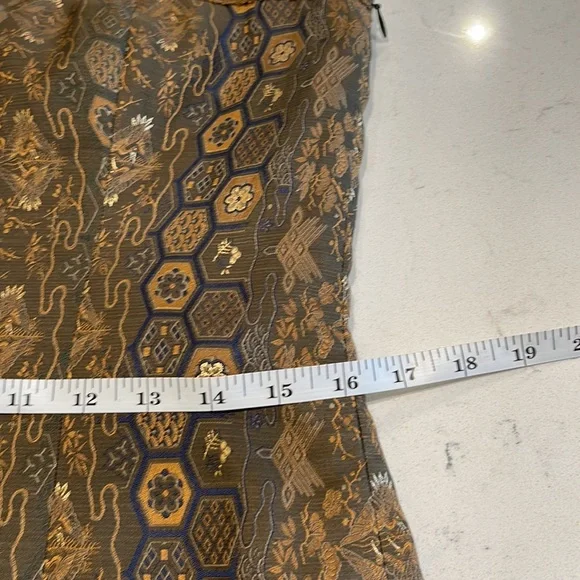 RALPH LAUREN 100% Silk & Gold Crane Tapestry Sleeveless Dress 10 - Picture 9 of 11